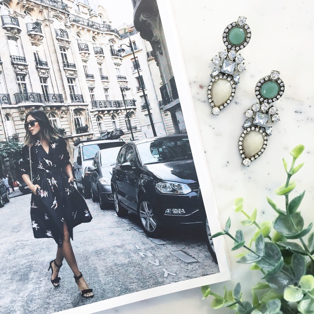 "Elodie" Earrings || Tan & Clear Crystal Statement